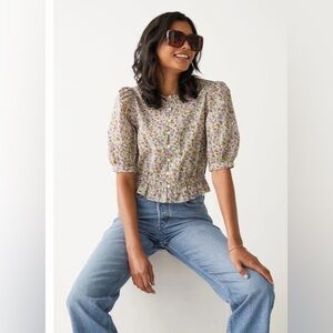 & Other Stories Peplum Floral Cotton Blouse
